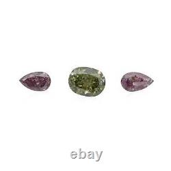 0.28 Carat Fancy Green Pink Color Natural Diamonds New Set of 3, VS2-SI2 Clarity