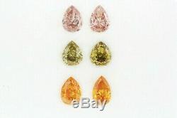 0.51ct LOT OF 6 Natural Fancy Color Diamonds Pink Green Orange For Earings Pear