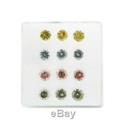 0.97 Carat Blue-Gray Pink Yellow Green Diamonds Natural Fancy Color Round 12 Box