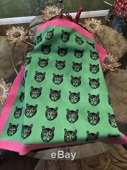 100% Authentic GUCCI Green & Pink Cat Wool Baby Blanket Throw $499