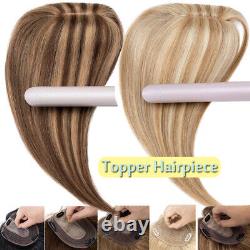 100% Remy Human Hair Women Topper Top Hairpiece Clip In Silk Base Toupee Wig Icy