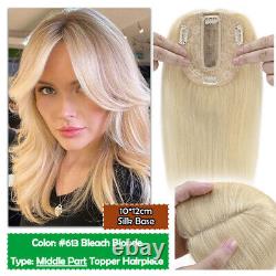 1012 Silk Base Clip In Remy Human Hair Topper Hairpiece Women Top Toupee Wiglet