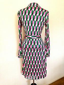 10 12 14 Diane Von Furstenberg New Jeanne Polo Check Pink Green Silk Wrap Dress