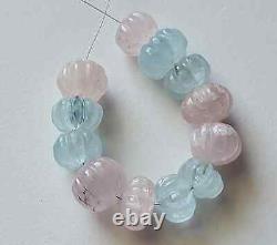 10.5-12.5mm Multi Aquamarine Melon Beads, 12 Pcs Aquamarine Carved Melon Beads