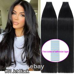 10-80PCS Invisible Tape In Skin Weft Remy Human Hair Extensions Full Head Ombre