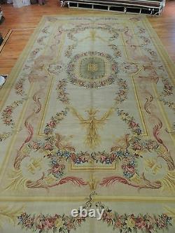 12x22 RARE Oversize/Palace FRENCH Savonnerie Oriental Rug Yellow Pink Green Gold