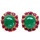 13 X 16 Mm. Green Unheated Emerald & Pink Heated Ruby Earrings 925 Silver