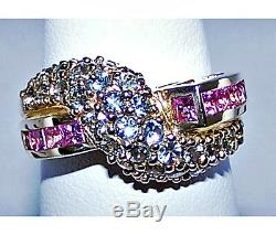 14k Yellow Gold NATURAL PINK & GREEN SAPPHIRE BAND RING Size 7, 6 GRAMS GOLD