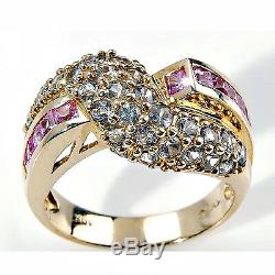 14k Yellow Gold NATURAL PINK & GREEN SAPPHIRE BAND RING Size 7, 6 GRAMS GOLD