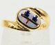 14k Yellow Gold Ring With Oval Blue Green Opal & Pink Lapis Offset Inlay, Size 5.5