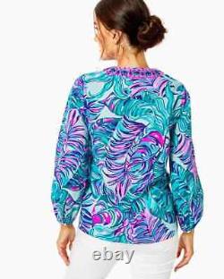 $158 NEW Lilly Pulitzer Coretta Tunic Seasalt Blue Dont Wanna Leaf Purple S L XL
