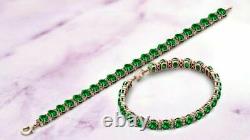 15.00Ct Oval Cut Green Emerald Diamond Tennis Bracelet 14K Rose Gold Finish