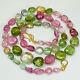 18k Solid Gold Afghani Apple Green Pink Tourmaline Tumbled Bead 23 Inch Necklace