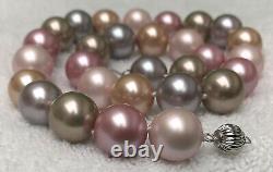 18 Pink, Green, Blue Multicolor Natural Pearl Necklace 14mm