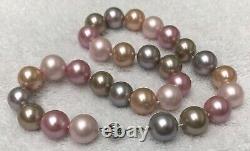 18 Pink, Green, Blue Multicolor Natural Pearl Necklace 14mm