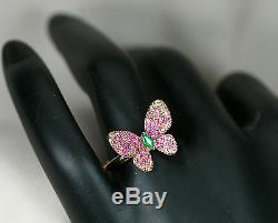 18k ROSE GOLD DIAMOND GREEN EMERALD RUBY PINK SAPPHIRE POST BUTTERFLY EARRINGS