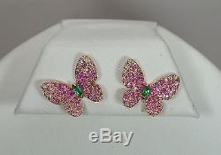 18k ROSE GOLD DIAMOND GREEN EMERALD RUBY PINK SAPPHIRE STATEMENT BUTTERFLY RING