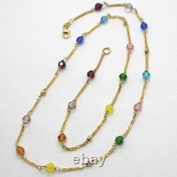 18k Yellow Gold Necklace Ear Alternate With Faceted Blue Pink Purple Green Balls