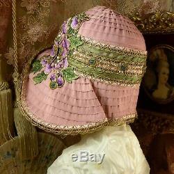 1920's Vintage Style Pink Purple Green & Gold Embroidery Bead Cloche Flapper Hat