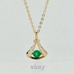 1Ct Round Cut Green Emerald Pendant 18 Free Chain Solid 14K Rose Gold Over