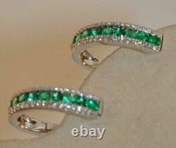 1.20Ct Lab Created Cut Emerald Huggie Hoop Earrings 14K Rose Gold Over