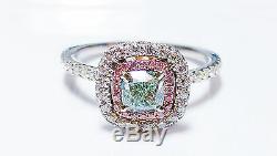1.31ct Light Green, Argyle 6pp Intense Pink Diamond Engagement Ring GIA 18K VS1