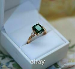 1.5CT Emerald Cut Green Emerald 14K Rose Gold Finish Engagement Wedding Ring