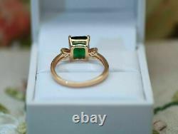1.5CT Emerald Cut Green Emerald 14K Rose Gold Finish Engagement Wedding Ring