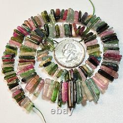 221.7CT Pink Green Blue Smooth Old Stock Tourmaline Crystal Bead 15.8 strand
