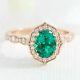 2ct Oval Cut Green Emerald Halo Women' Lab Created Ring 14k Rose Gold Finish