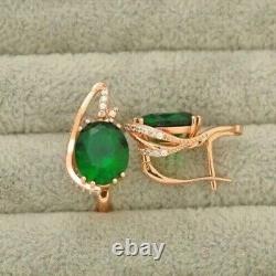2Ct Oval Cut Lab Created Green Emerald Women's Hoop Earring 14K Rose Gold Plated