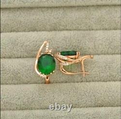 2Ct Oval Cut Lab Created Green Emerald Women's Hoop Earring 14K Rose Gold Plated