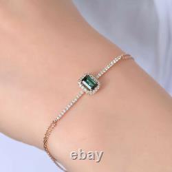 2.0CT Emerald Chain Bracelet, Emerald Cut Emerald and Diamond Bracelet