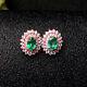 2.10ct Oval Cut Green Emerald Double Halo Stud Earrings 14k Rose Gold Over