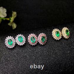 2.10Ct Oval Cut Green Emerald Double Halo Stud Earrings 14K Rose Gold Over