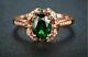 2.10ct Oval Cut Green Emerald Flower Halo Engagement Ring 14k Rose Gold Finish