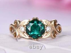 2.10Ct Round Cut Emerald Solitaire Engagement Ring Women's 14K Rose Gold Finish