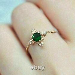 2.10Ct Round Simulated Emerald Solitaire Engagement Ring 14K Rose Gold Finish