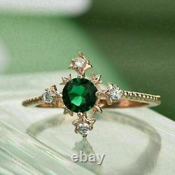 2.10Ct Round Simulated Emerald Solitaire Engagement Ring 14K Rose Gold Finish