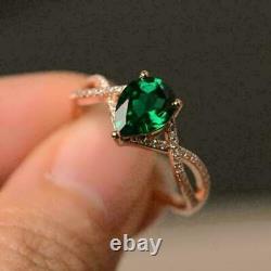 2.20Ct Pear Cut Green Emerald Solitaire Engagement Ring 14K Rose Gold Finish