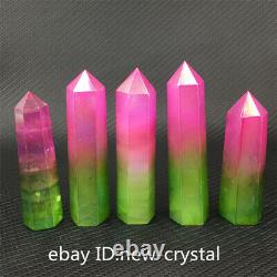 2.2LB Pink/green Titanium rainbow Obelisk Quartz Crystal Wand Point 10pc+