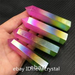 2.2LB Pink/green Titanium rainbow Obelisk Quartz Crystal Wand Point 10pc+