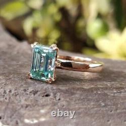 2.3CT Blue Emerald Cut Moissanite Engagement Solitaire Ring 14K Rose Gold Plated
