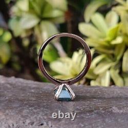 2.3CT Blue Emerald Cut Moissanite Engagement Solitaire Ring 14K Rose Gold Plated