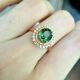2.40ct Oval Cut Green Emerald Halo Engagement Wedding Ring 14k Rose Gold Finish