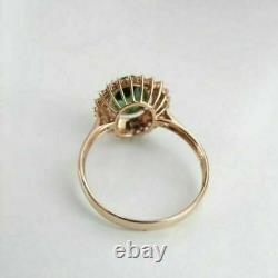 2.40Ct Oval Cut Green Emerald Halo Engagement Wedding Ring 14k Rose Gold Finish