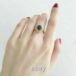 2.40Ct Oval Cut Green Emerald Halo Engagement Wedding Ring 14k Rose Gold Finish