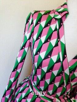 2 4 Diane Von Furstenberg New Jeanne Polo Check Pink Green Silk Wrap Dress