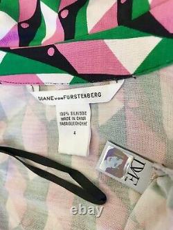 2 4 Diane Von Furstenberg New Jeanne Polo Check Pink Green Silk Wrap Dress