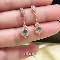 2.50Ct Oval Cut Emerald & Diamond Drop/Dangle Earrings 14K Rose Gold Finish